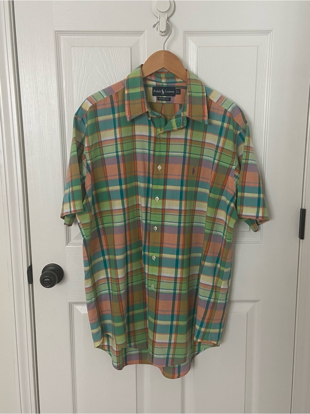 Ralph Lauren Classic Fit Shirt Men’s Large 100% Cotton Plaid Short Sleeve Button